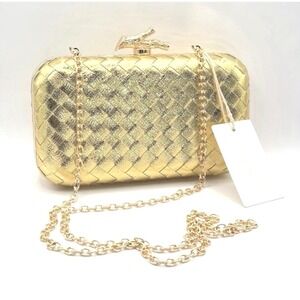 CHUNLI Gold Woven Metallic Clutch Evening Bag With Chain Strap NWT